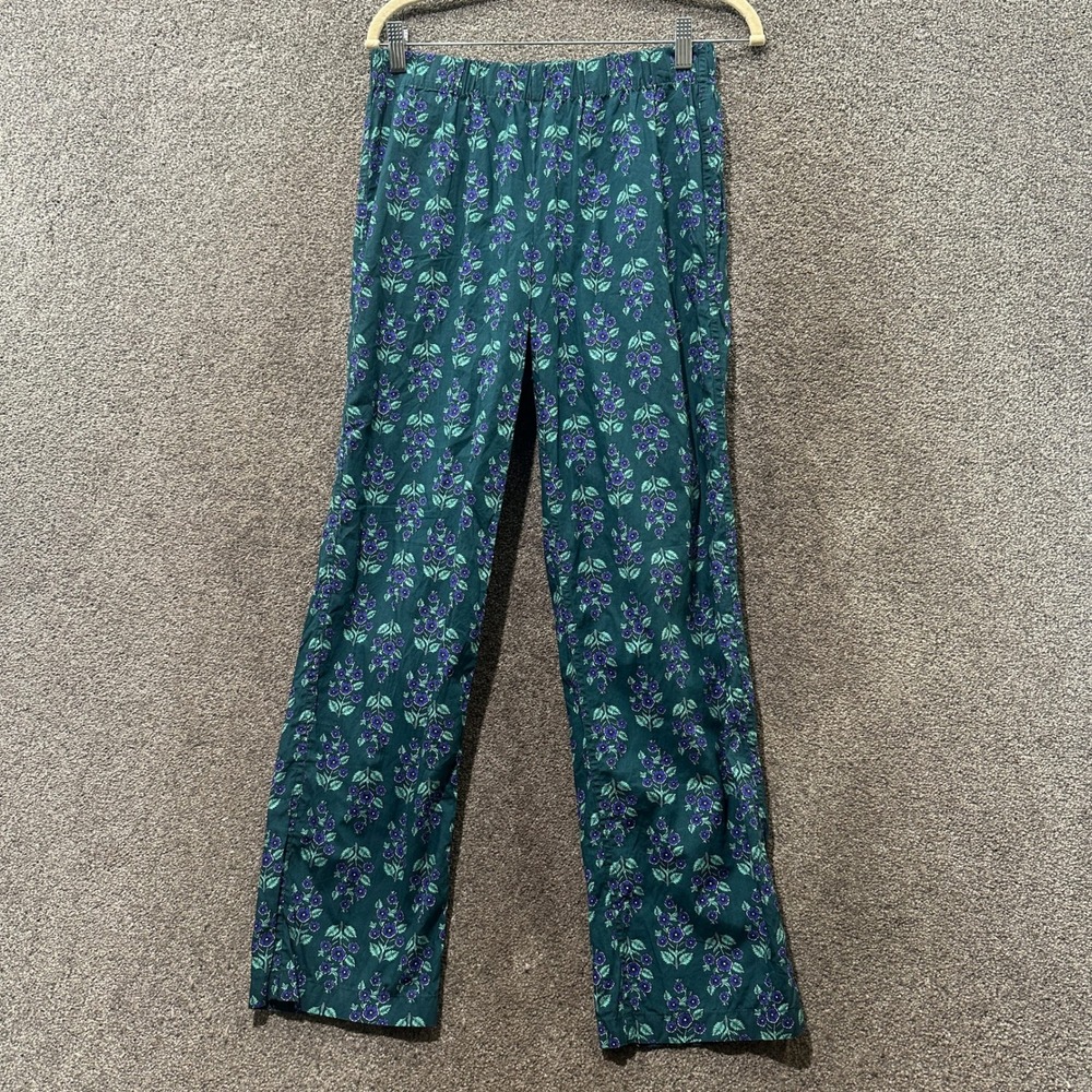 J Crew Pajama‎ Lounge Pants Women XS Green  Floral Cotton Straight Leg Comfort